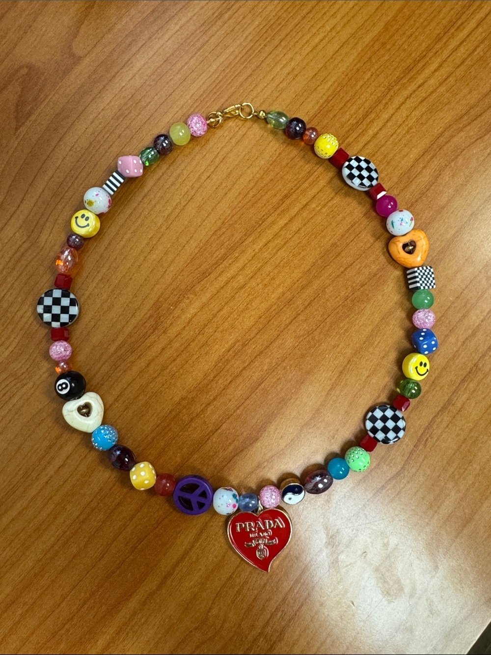 Multicolor Beaded Heart Charm Necklace